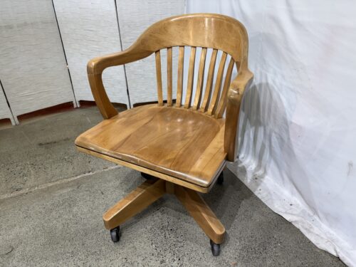 Wooden Slatted Spindle Back Banker's Swivel Chair