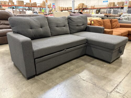 Contemporary Charcoal Grey L-Shaped Sleeper Sofa with Storage Chaise