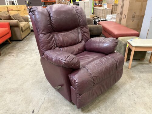 BENCH CRAFT Vintage Burgundy Plush Leather Manual Rocking Recliner