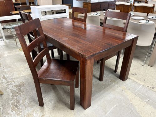 WORLD MARKET Rustic Dark Solid Wood Dining Table w/ 4 Ladderback Chairs