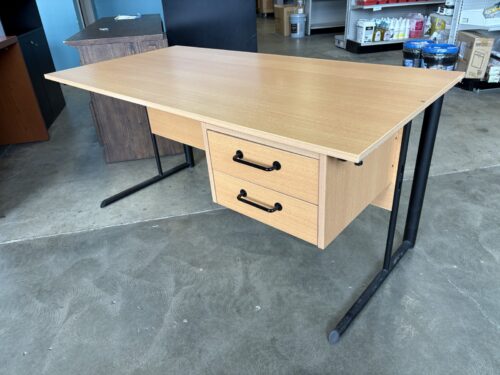 Contemporary Light Wood Tone Rectangualr Office Desk with Black Metal Cantilever Legs