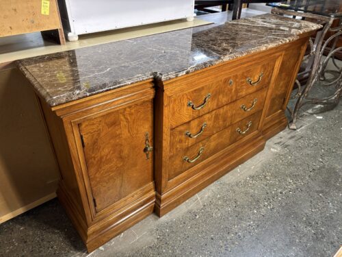 THOMASVILLE Light Burlwood Marble Top Louis Philippe Style Buffet