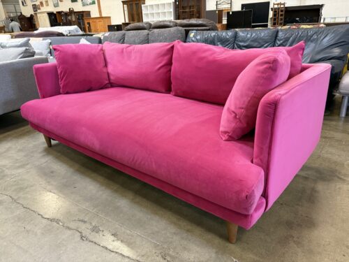 JOYBIRD Lewis Modern Track Arm Sofa in Royale Berry Stain-Resistant Velvet