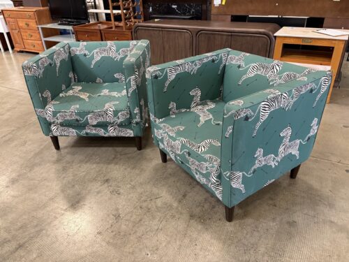 SKYLINE Modern Emerald Green Zebra Print Square Accent Chair (Set of 2)