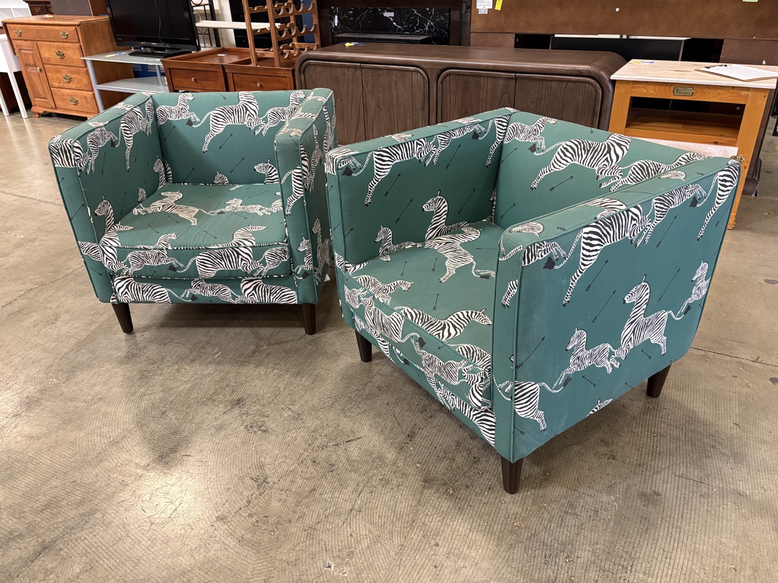 SKYLINE Modern Emerald Green Zebra Print Square Accent Chair (Set of 2)