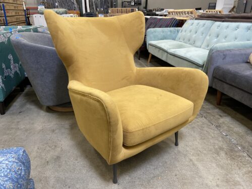 WEST ELM Lucia Wing Chair in Dijon Velvet with Dark Bronze Legs