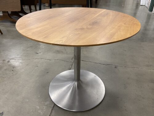 ROOM & BOARD Aria Pedestal MCM Inspired Dining Table with Spun Steel Pedestal Base and Solid Maple Top