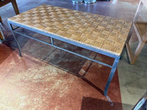 Woven Rattan Top Coffee Table with Distressed Metal Frame