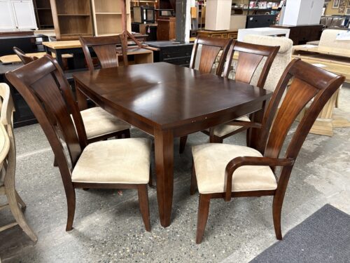 Dark Wood Contemporary Traditional Dining Table w/ 6 Splat Back Chairs