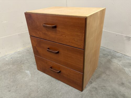 Danish Modern Dark Finished 3 Drawer Built-In Storage with Curved Wooden Pulls