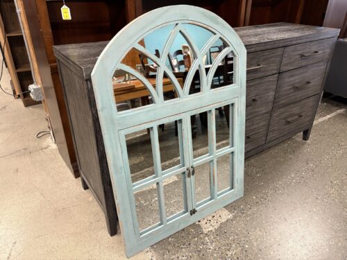 PIER 1 Blue Arched Cottage Window Mirror
