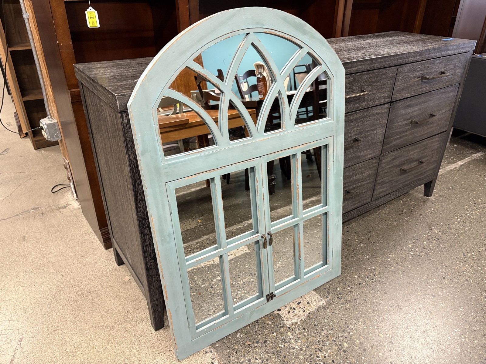 PIER 1 Blue Arched Cottage Window Mirror