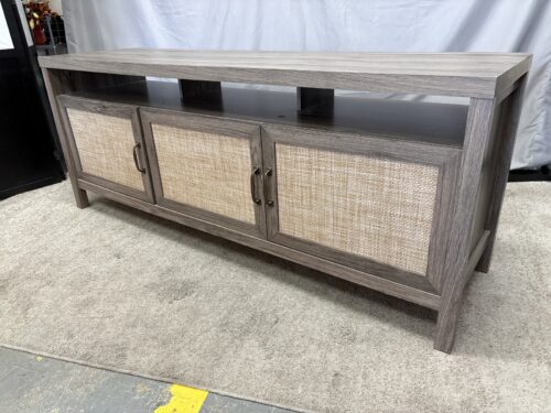 Grey Oak Veneer Modern Cane Door Media Stand