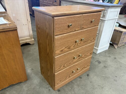 Oak Finished 4 Drawer Chest with Gold-Tone Pulls