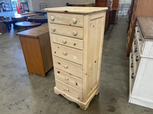 Vintage Wooden 7 Drawer Chest with Whitewash Finish and Painted Florals
