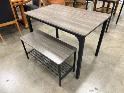 Rustic Grey Finished Industrial Style Dining Table and Nesting Bench