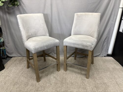TOMMY HILFIGER Pebble Grey Diamond Stitch Back Counter Stool (Set of 2)