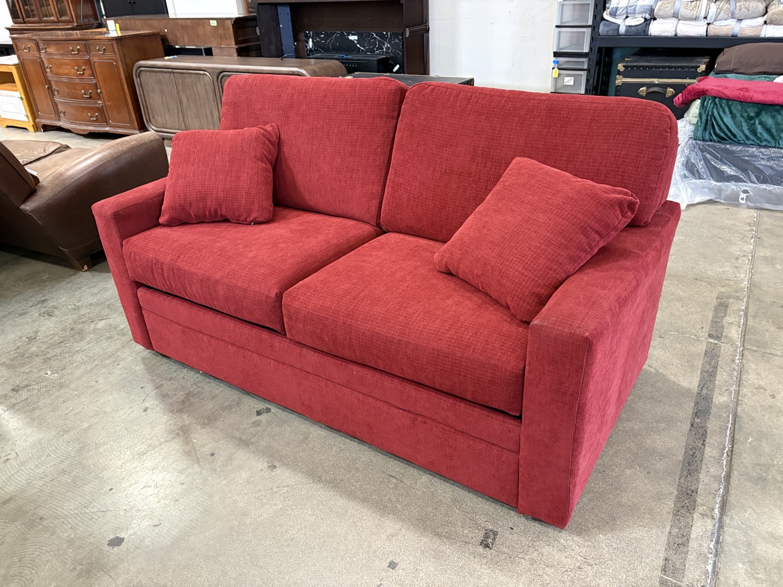 LA-Z-BOY Red Corduroy Sleeper Loveseat with SlumberAir Mattress