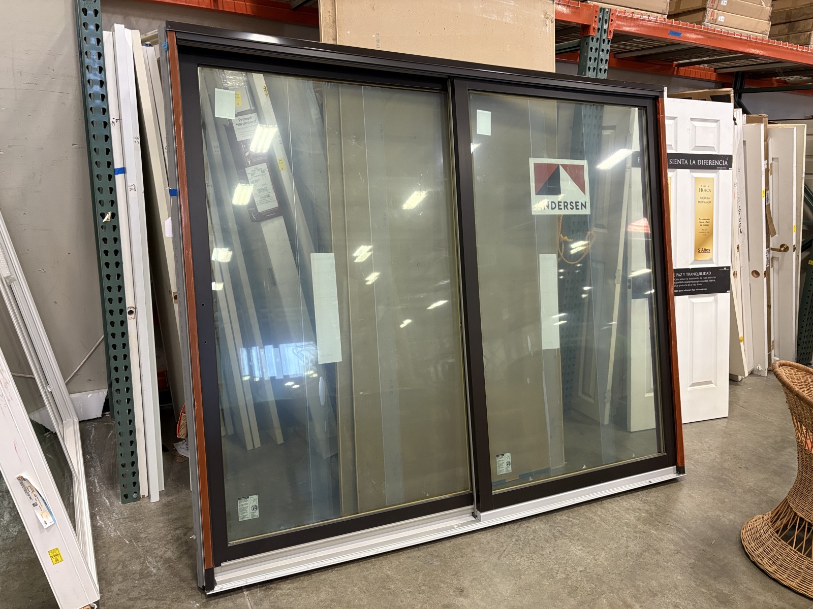 ANDERSON Black 80×95 Narroline Gliding Patio Door with Pine Interior