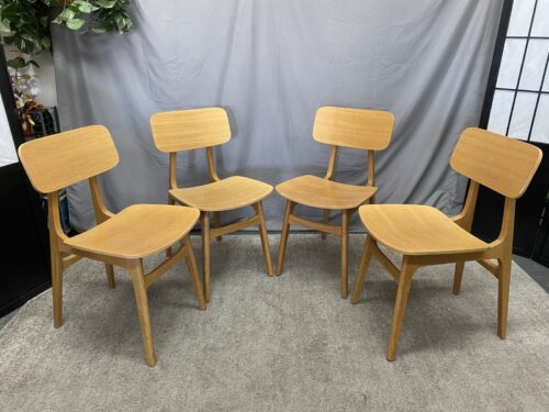 Made in Italy MCM Style Light Oak Dining Chairs (Set of 4)