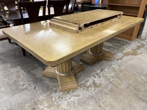 DREXEL Blonde Double Pedestal Extension Table w/ 2 Leaves