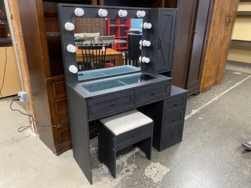 Modern Black Light-Up 5-Drawer Vanity w/ Stool