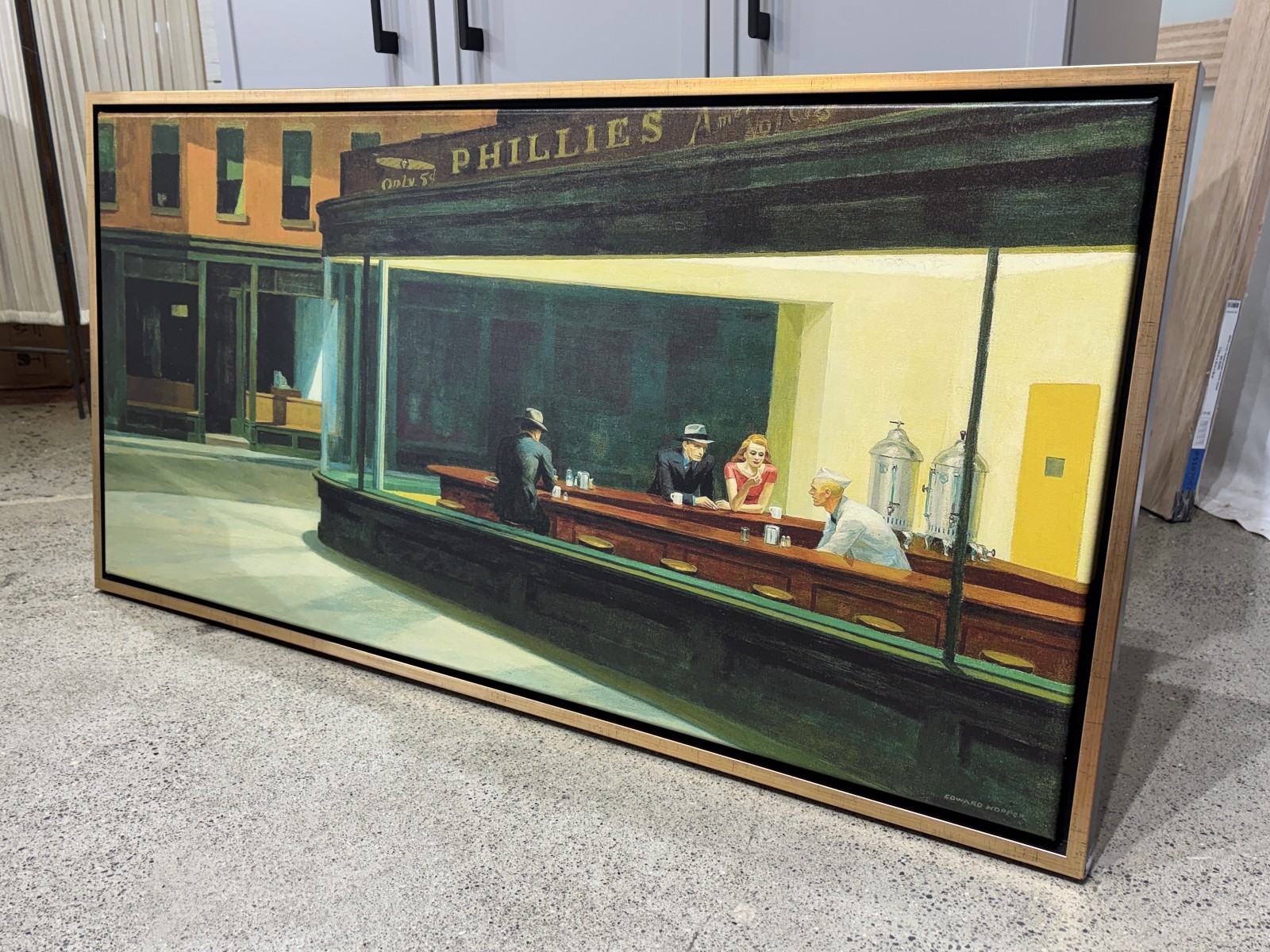 “Nighthawks” 1942 by Edward Hopper 24×48 Stretched Canvas Gold Framed Print