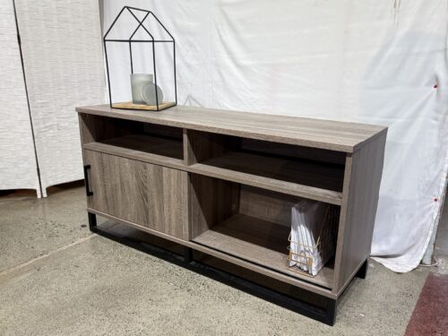 Warm Neutral Grey Sliding Door Media Stand