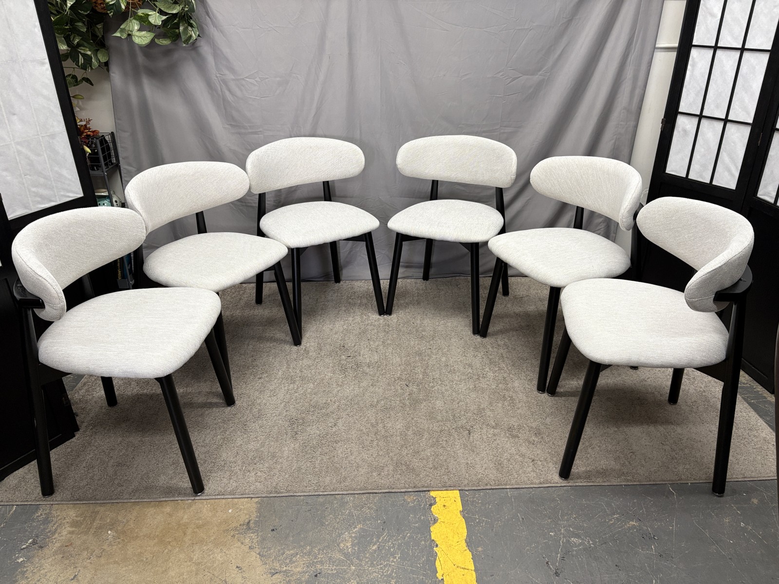 J&E Black & Beige MCM Style Dining Chair (Set of 6)
