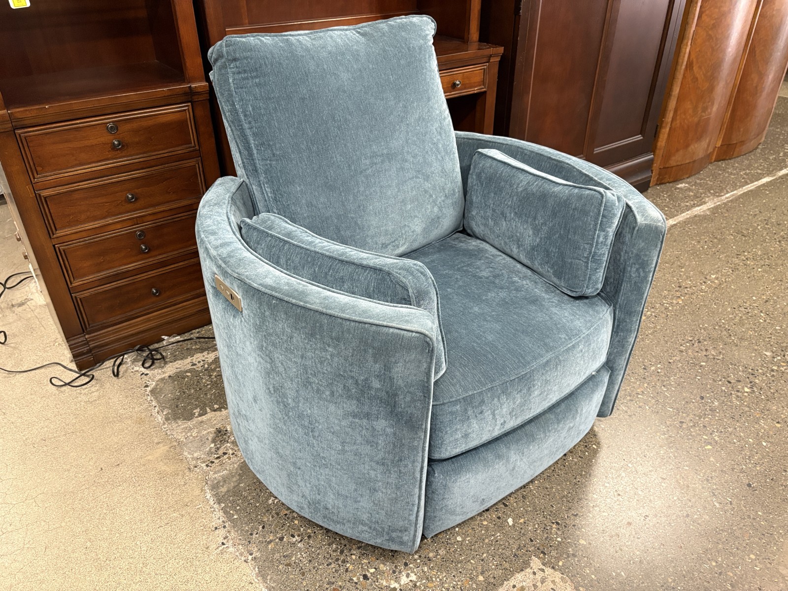 JOYBIRD Corey Milo French Blue Swivel Power Recliner