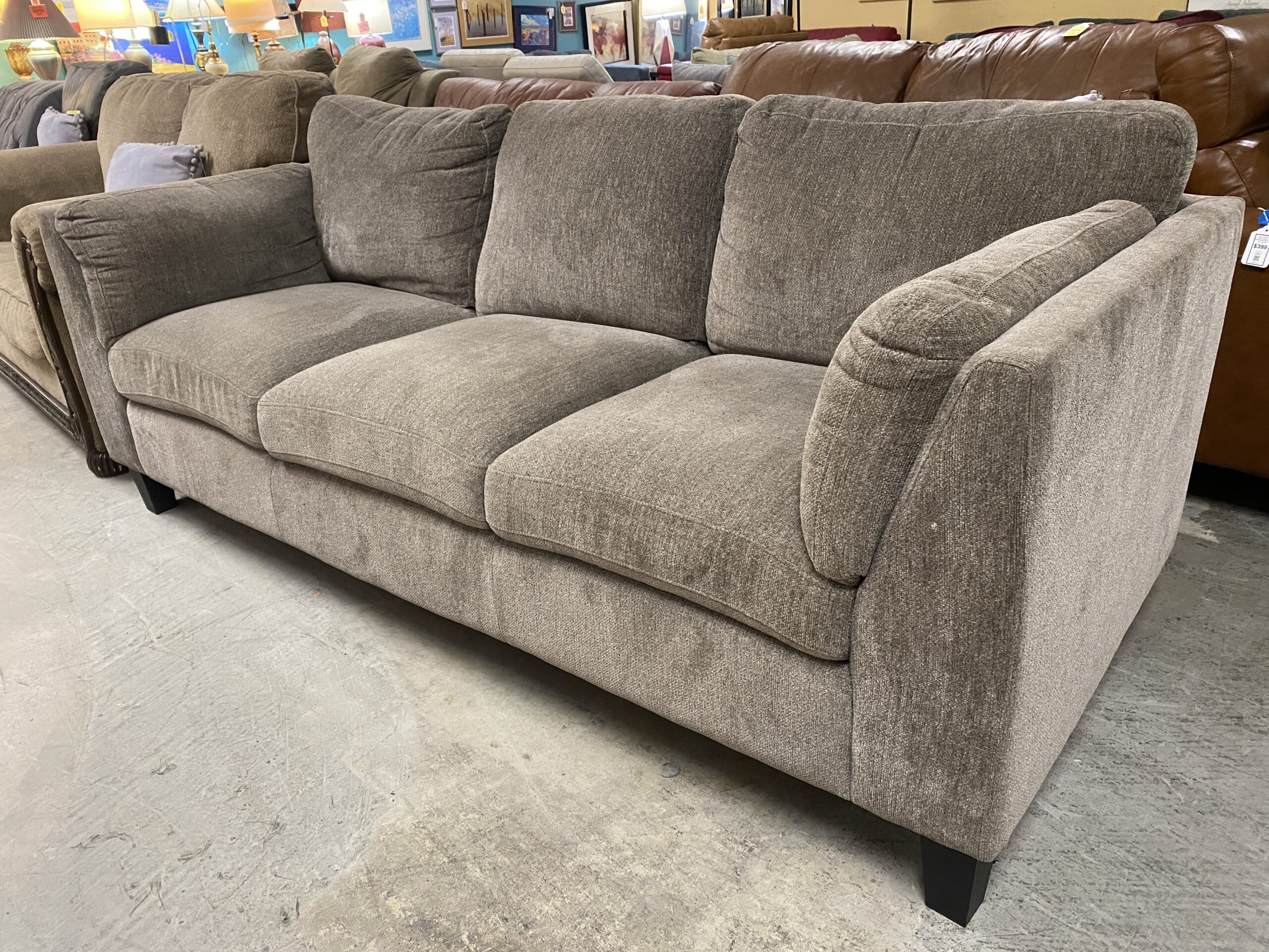 Stone Grey Angled Arm 3-Seat Sofa