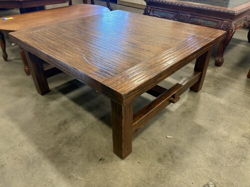 Vintage Rustic Large Square Coffee Table with Block Legs