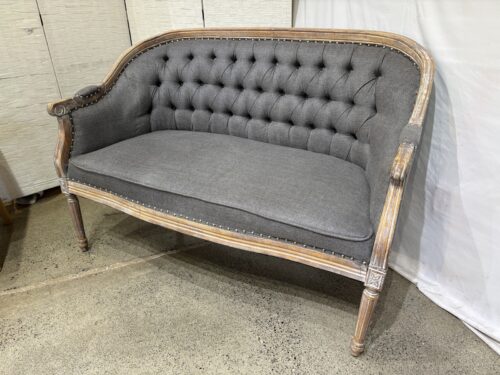 NOBLE HOUSE Classic Tufted Loveseat in Charcoal Gray and Antiqued Wood