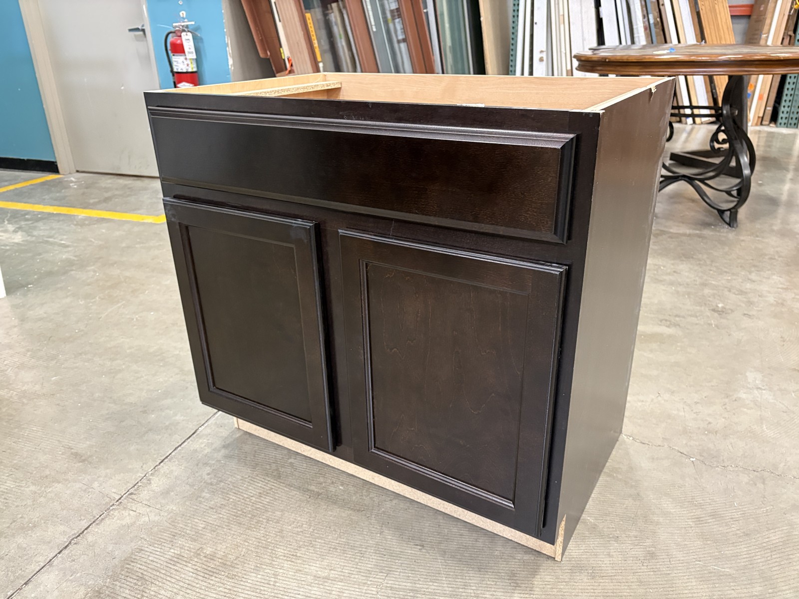 NEW! Deep Espresso Finished 31×33 Double Door Bottom Cabinet with False Drawer