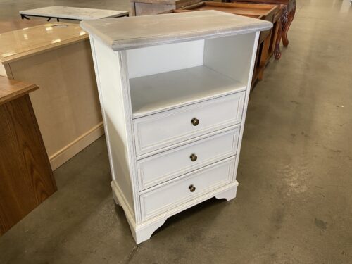 Farmhouse Style White 3 Drawer Nightstand with Bleached Wood-Tone Top