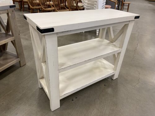 Rustic Farmhouse Style White Washed 3 Tier Console Table