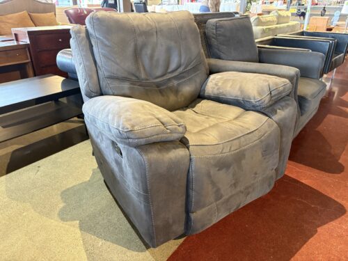 Leather Manual Rocking Recliner in Distressed Grey