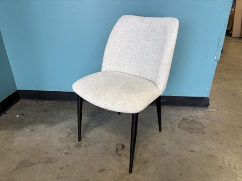 PK SPACES Ivory Chenille Dining Chair with Black Tapered Legs