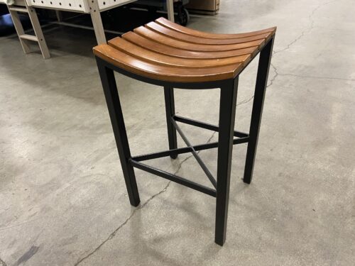 Modern Slatted Wood Seat Barstools with Metal Base
