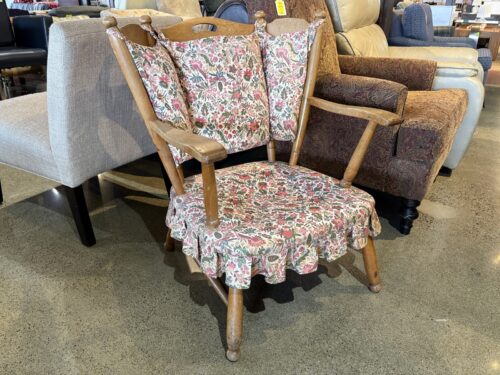 Vintage Country-Americana Skirted Wood Frame Armchair