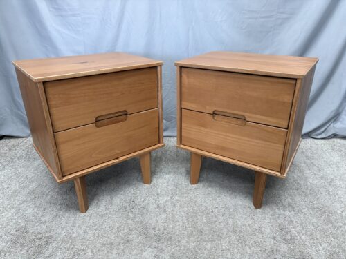 WALKER EDISON Mid-Century Solid Wood Natural Pine 2-Drawer Nightstand (Set of 2)