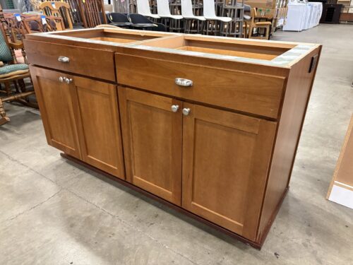 Cinnamon Maple Finished 2 Drawer 34x60 Solid Wood Lower Cabinet with Power Outlet