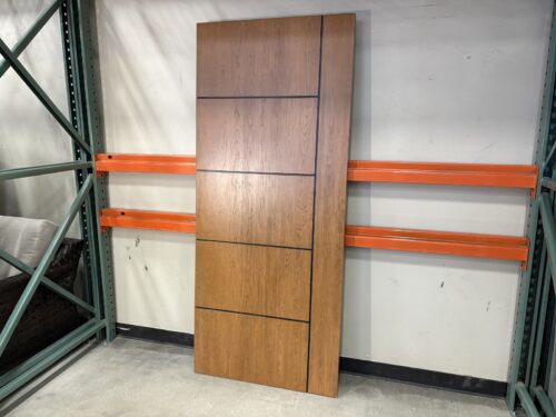 PROVIA Inscribed Modern Oak Woodgrain Finished Fiberglass Left Hand Swing Exterior Door