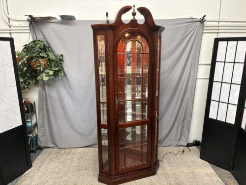 Traditional Cherry Lighted Corner Curio Cabinet