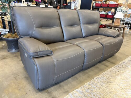 PARKER LIVING Spartacus Dark Grey Leather Channel Stitched Dual Power Reclining Sofa with Adjustable Headrests