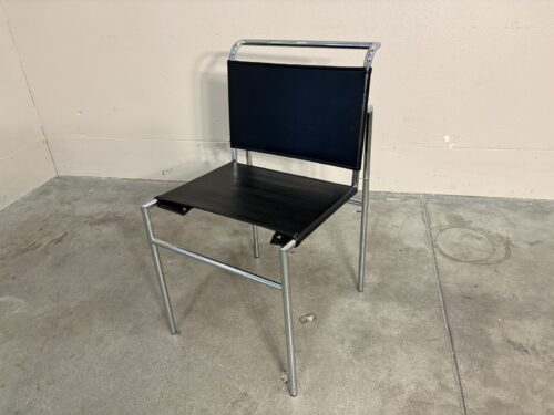 Modern Tubular Chrome Accent Chair with Laced Black Leather Seats