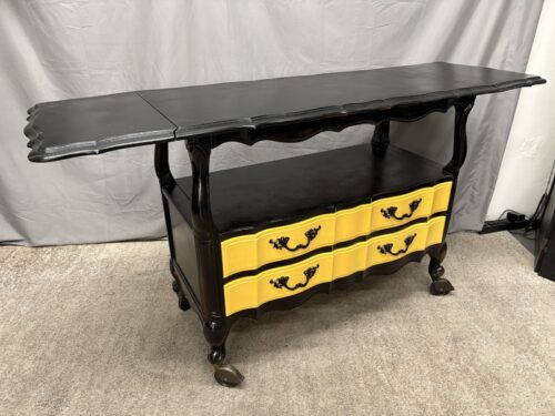 THOMASVILLE Vintage Tableau Black & Yellow Custom Painted French Provincial Drop Leaf Server