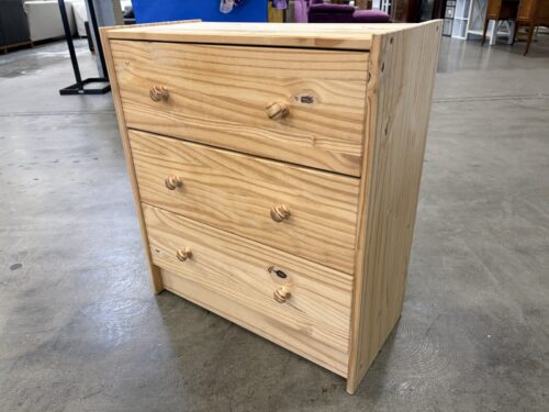 Natural Finished Knotty Pine 3 Drawer Nightstand with Wood Pulls