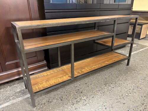 BROYHILL Rustic Industrial Wood & Metal Asymmetrical Shelf Console Table
