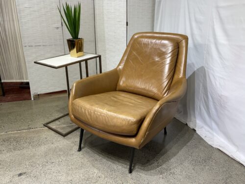 WEST ELM Lottie Nubuck Leather Chair w/ Metal Legs - Fawn